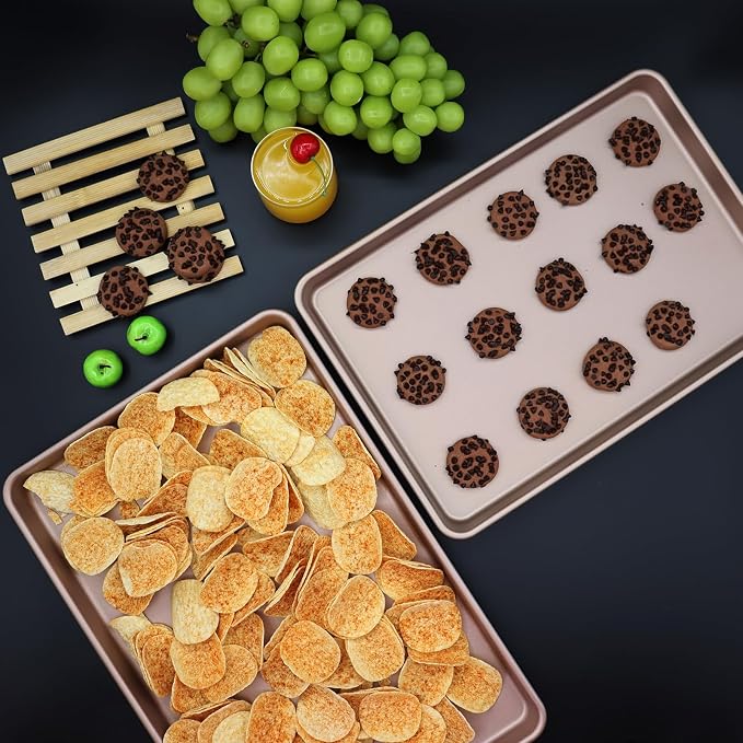 3-Pack Nonstick Carbon Steel Baking Sheet Set | Heavy Duty 0.8mm Cookie Sheets - Large 17.8"x12" & 2 Medium 15.7"x10.8" Commercial Gold Pans for Oven, Roasting & Toaster - Image 5