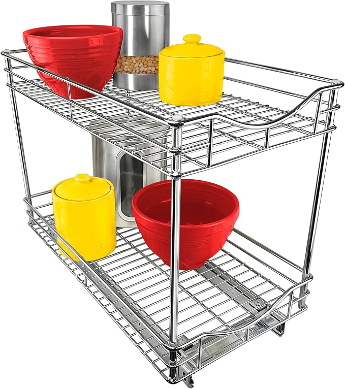 LYNK PROFESSIONAL® Pull Out Cabinet Organizer - 11" x 18" - Slide Out Cabinet Organizer for Kitchens - Sliding Shelves - Pull Out Drawer, Pots and Pans Storage - Lifetime Ltd Warranty - 2 Tier by LYNKPROFESSIONAL