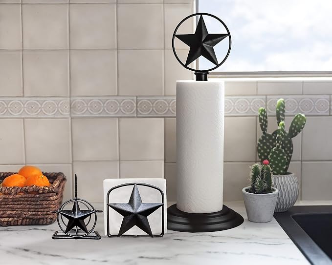 Black Rustic Texas Star Paper Towel Holder - Country Farmhouse Iron Metal Primitive Kitchen Countertop Paper Towel Holders, Western Style Stand for Paper Towels, Table Decor (Paper Towel Holder) - Image 5