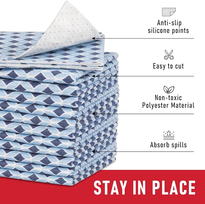 Cooyes 6 Pack 12" × 24" Cloth Shelf Liners for Kitchen Cabinet, Non-Slip Refrigerator Liners Machine Washable, Refrigerator Drawer Mats for Glass Shelves and Kitchen Cabinets, (Light Blue) - Image 3