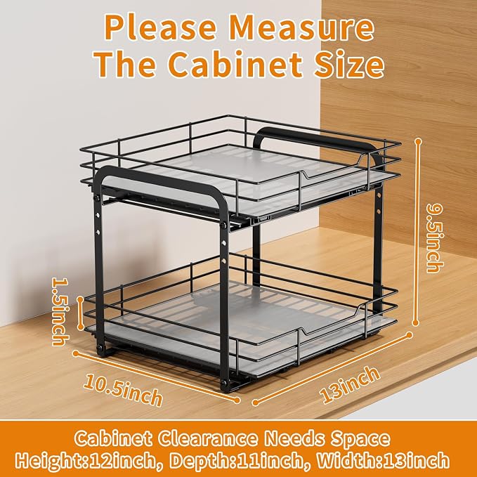 RCHYFEED 2 Tier Height Adjustable Pull Out Spice Rack,13.5" Wx10.5 Dx9.5 H | Heavy Duty Spice Organization for Cabinet Metal Slide Out Spice Rack for Cabinet & Pantry, for Seasoning,Sauces,Canned Goods - Image 6