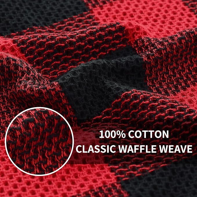 Homaxy Kitchen Towels and Dishcloths Set, Set of 12, Black & Red | Bulk Cotton Waffle Weave Check Plaid Kitchen Towels, Super Soft and Absorbent Dish Cloths, 12 x 12 and 13 x 28 Inches - Image 3