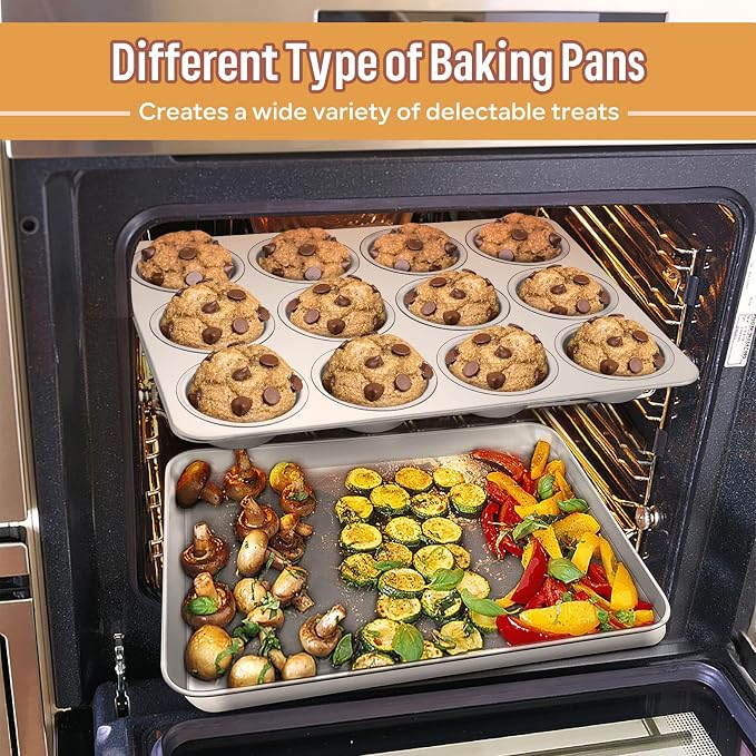 E-far 10-Piece Baking Pans set, Stainless Steel Bakeware Set for Oven, Include Cake Pan/Baking Cookie Sheet/Pizza/Muffin/Loaf Pan, Non-Toxic & Heavy Duty, Dishwasher Safe - Image 5