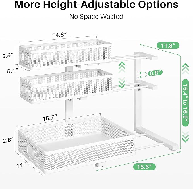 Kitstorack Under Sink Organizer, 1-Pack 3-Tier Height Adjustable Thickened Metal Pull out Cabinet Organizer Shelf, Slide out Storage Drawer Rack for Bathroom Kitchen Pantry Home Laundry Organization - Image 5