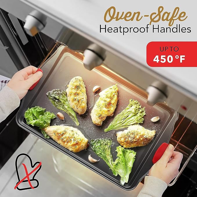 Eatex Nonstick Baking Sheet Set, 3-Piece Baking Pans Set with Silicone Handles, Carbon Steel Cookie Sheets for Baking, Commercial Grade Quality Oven Tray, Quarter/Jelly Roll/Half Sheet Pans for Baking - Image 5