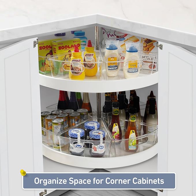 Leeden Lazy Susan Organizer for 26" Diameter Corner Lazy Susan, Plastic Kitchen Cabinet Storage Bins with Handle, 6 Packs, 1/8 Wedge - Food Safe, BPA Free - Image 6
