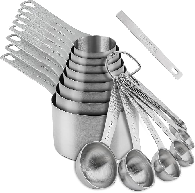 Measuring Cups and Spoons set, 18/8 Stainless Steel Measuring Cups and Spoons, Metal Measuring Tools for Kitchen & Baking, Metric & US Measure Cups and Spoons Set for Dry & Liquid by Nstezrne