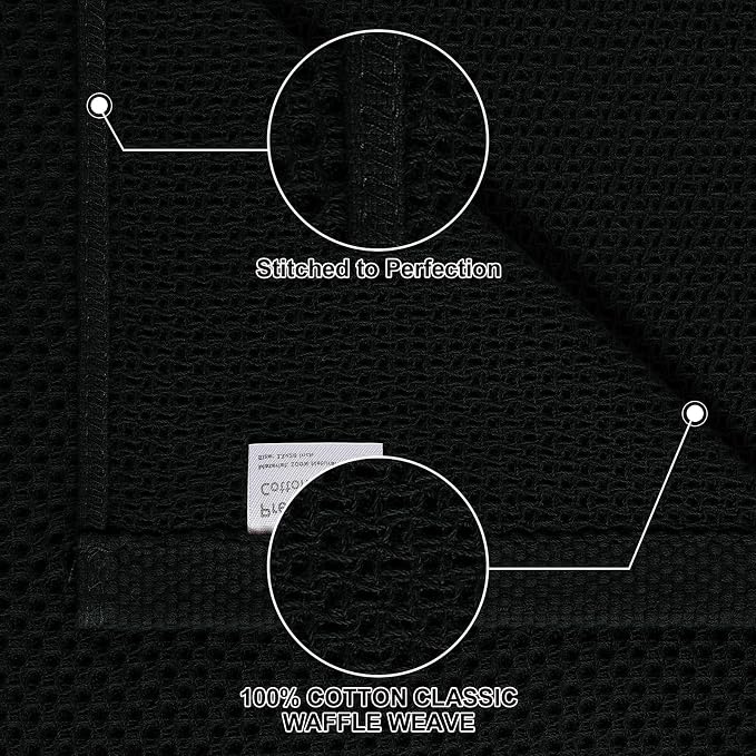 Homaxy 12 Pack 100% Cotton Kitchen Towels and Dishcloths Set, Black | 12 x 12 Inches and 13 x 28 Inches Kitchen Towels Set, Ultra Soft Absorbent Dish Cloths for Washing Dishes - Image 2