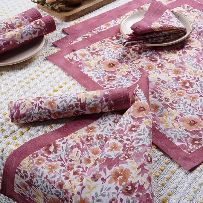 Cotton Cloth Napkins Reusable Floral Napkin Printed Dinner Napkin Set Cloth Daily Use Machine Washable Dish Cloth Gift for Valentine Home Decor Set of 4, Multicolor Print, 18x18 Inches - Image 7