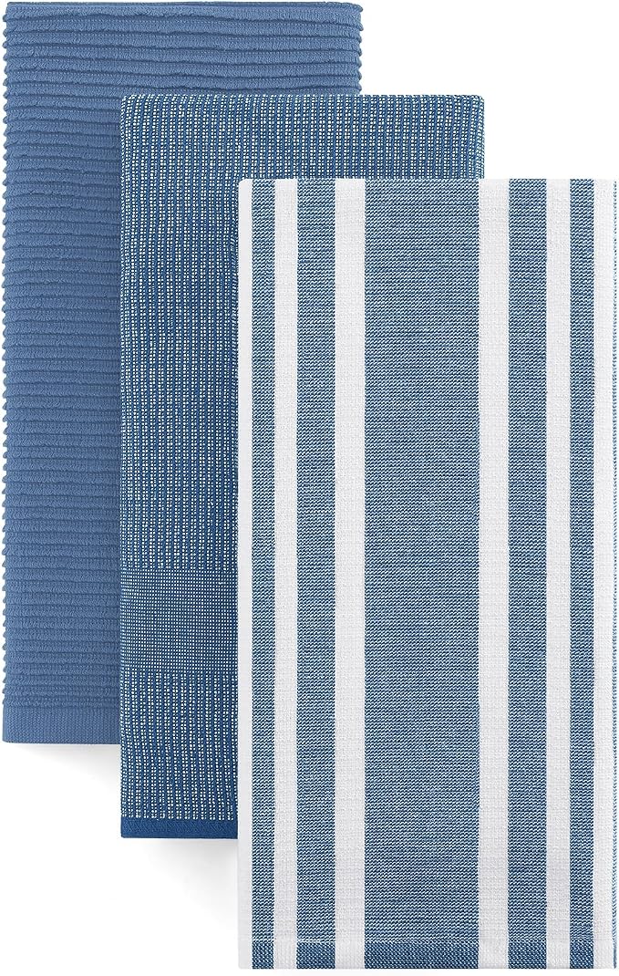 Homaxy Cotton 380 GSM Premium Kitchen Towels, 18"x 28", 3 Pack, Navy Blue | Soft and Absorbent Terry Dish Towels, Multipurpose Tea Towel Set with Hanging Loop, 3 Styles Kitchen Hand Towels by Homaxy