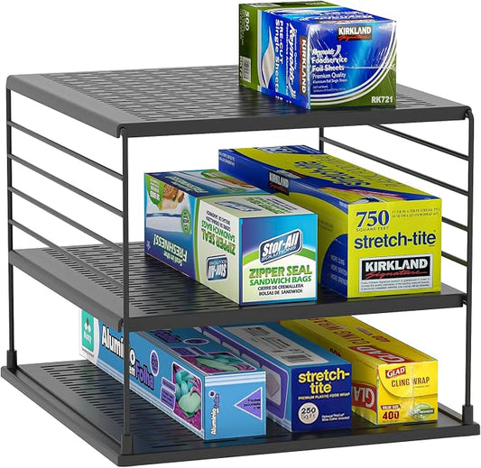 Upgraded Cabinet Organizers and Storage -Divided Compartment Holder for Plastic Bag, Wrap, Foil, Snack and Box for Kitchen and Pantry Organization and Storage, Kitchen Organization(Black) by WANCHIY