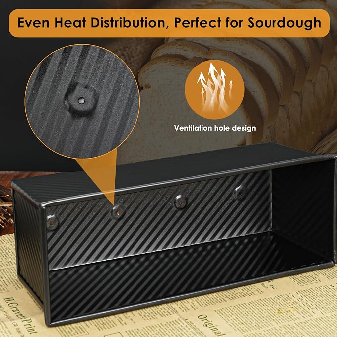 2-Pack Black 13inch Pullman Loaf Pan with Lid, Premium Aluminized Steel Non-Stick Coating Bread Pan, PFTE and PFOA-Free, Safe and Healthy Baking for Homemade Bread with Family-sized - Image 3