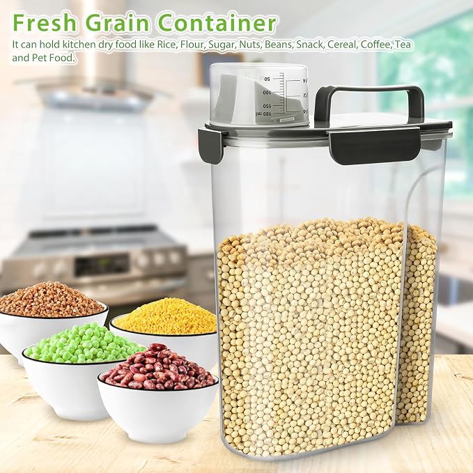 Viretec Rice Storage Container, 5 to 10lb Dry Food Airtight Dispenser, Pet Dog Cat Food Canister, BPA Free Clear Plastic Kitchen and Pantry Organization Bin for Oatmeal, Grain, Cereal, Pasta, Flour - Image 7