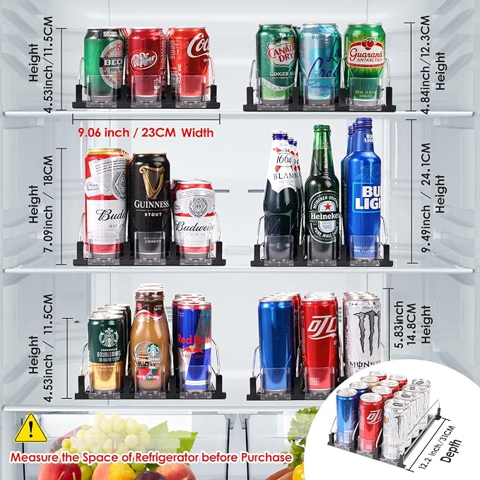 Drink Dispenser for Refrigerator, Self-Pushing Soda Can Organizer for Fridge, 3 Rows has been Assembled, Automatic Can Organizer with Spring Loaded for Refrigerator Holds 15 cans, Black - Image 3