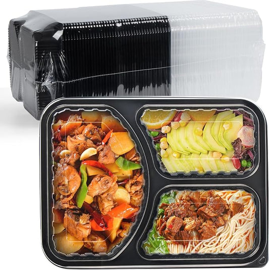 3-Compartment To Go Containers - Shrink-Wrapped No Pre-Wash 38oz | 40 Pack Ready to Use Leak-Resistant | BPA Free Shatterproof Flexible PP | Microwave Safe, Bulk Catering & Leftover Storage by wonderfulmealprep