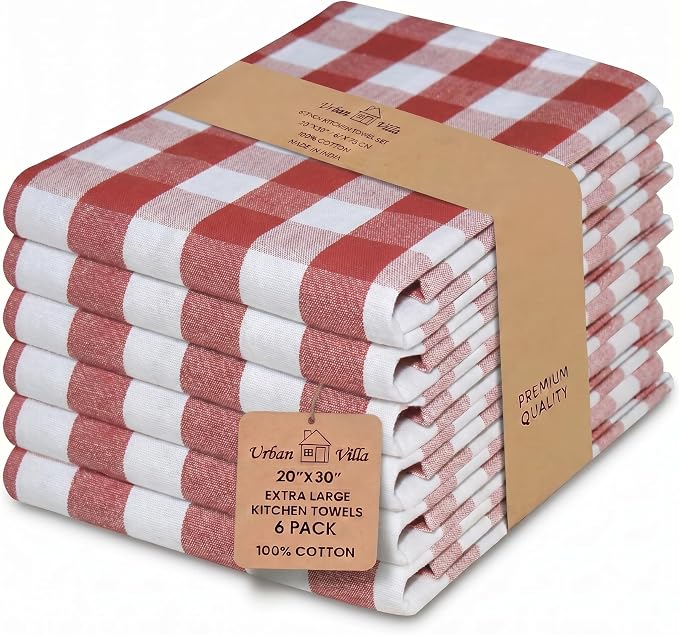 Urban Villa Kitchen Towels Cotton Dish Towels 20”x30” (Set of 6) Rust by CottonTrends