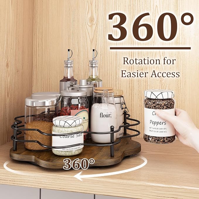 12" Lazy Susan Turntable Organizer,Round Wooden Lazy Susan Organization and Rotating Spice Rack for Dining Table,Pantry,Kitchen Countertop,Vanity,Cupboard and More.Heightened Version - Image 2