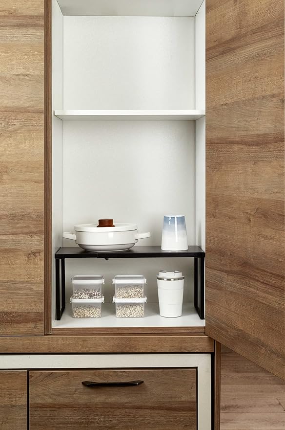 Nxconsu Expandable Cabinet Shelf, Shelf Riser for Cabinets, 10" Black | Edgeless Metal Cabinet Riser Holds 50 lb and Expands 14.6 to 24.6 in for Under Sink Kitchen Pantry Cupboard Shelf - Image 7
