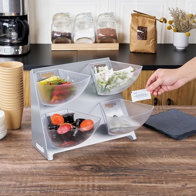 Restaurantware Condiment Organizer 1 Case 15.5 x 10 x 10.5 Inches Countertop Bin Holder Stainless Steel Removable Compartment Caddy Silver Tray for Coffee Station or Buffet Display - Image 5