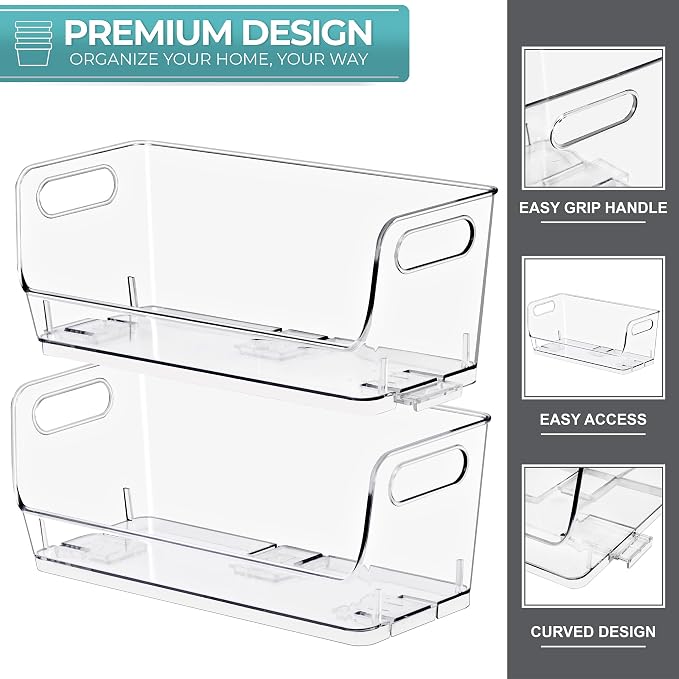 Sorbus Stackable Storage Bins Open Front, Clear Stackable Storage Bins, Pantry Bins for Storage and Organization, Acrylic Stackable Bins for Kitchen, Clear Pantry Organizer Bins (Small Narrow 8 Pack) - Image 4