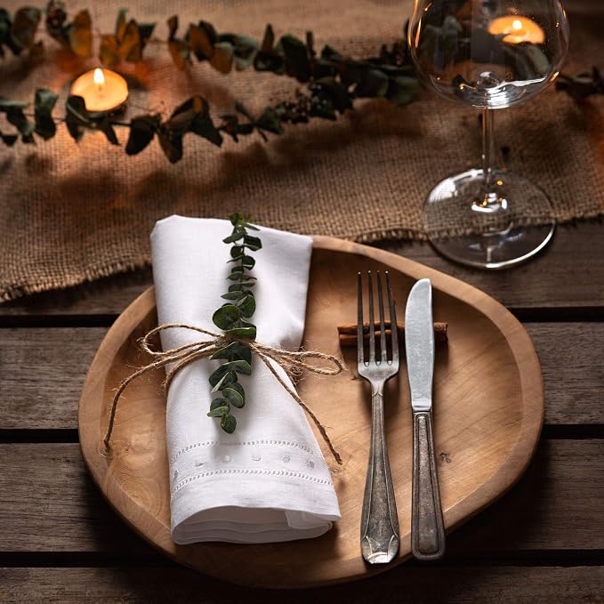 Linen Napkins Set of 4-100% Flax Linen White Dinner Napkins with Embroidered Dot 18 x 18 inch - Hemstitch Cloth Napkins Washable for Summer and Wedding Decor - Image 5