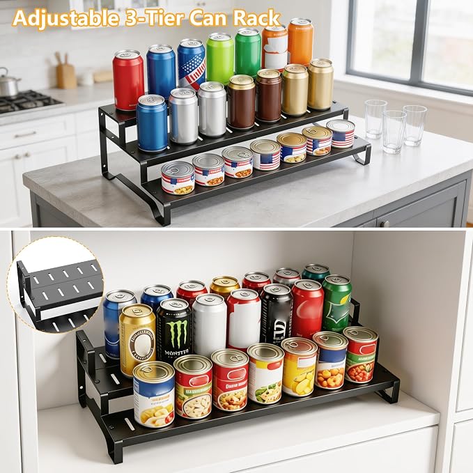 Expandable Can Organizer for Pantry, 3 Tier Metal Canned Food Storage | 13"-21" Adjustable Length, Tiered Reversible Shelf Design, Large-Capacity Storage for Pantry Kitchen Cabinets & Countertops - Image 5