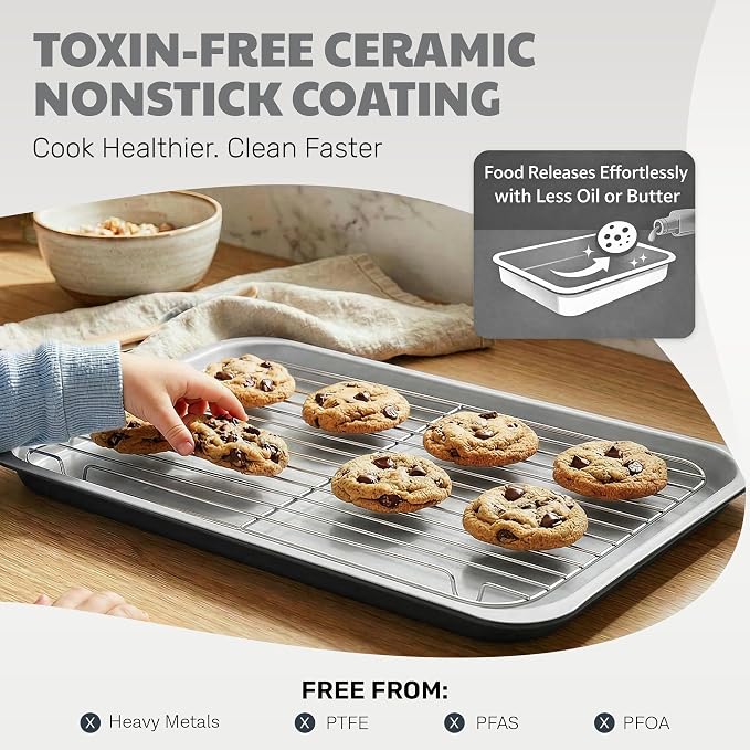 Gotham Steel 6 Pc Stackable Baking Pans Set, 70% Space Saving Design, Ceramic Bakeware Sets Non Toxic Made Without PFOA PFOS, with Cookie Sheet Tray, Cake & Muffin Pans, Oven & Dishwasher Safe - Image 3