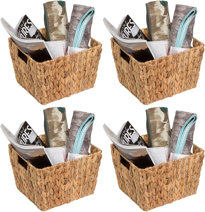 Trademark Innovations Hyacinth Storage Basket with Handles, Rectangular (Set of 4, 11.5") - Image 5