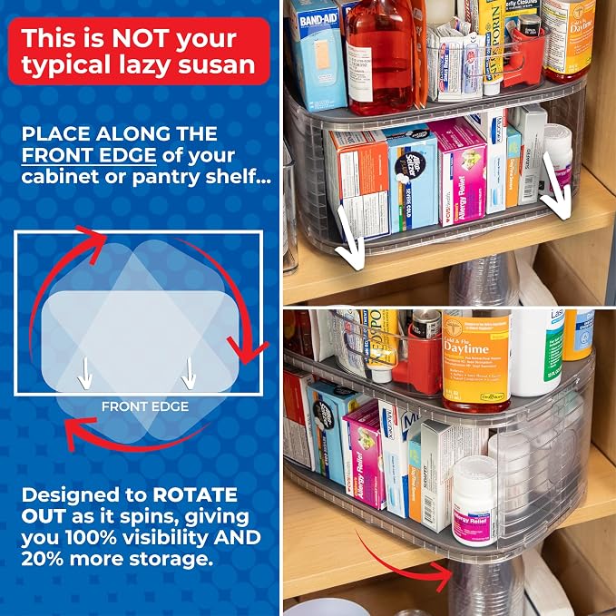 2-Tier Lazy Susan Pantry Organizer – Steel Reinforced Turntable for Kitchen Cabinets & Pantry Storage – Heavy-Duty Can Organizer Holds Up to 30 lbs – Rotates 360° – Includes 2 Bonus Bins - Image 3