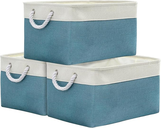 Storage Baskets for Organizing - Extra Large 3 Pack 17x14x10 inch Storage Bins for Shelves Closet Nursery Bathroom Bedroom Baby Clothes Dog Toy Home Organization (White & Green) by TheWarmHome