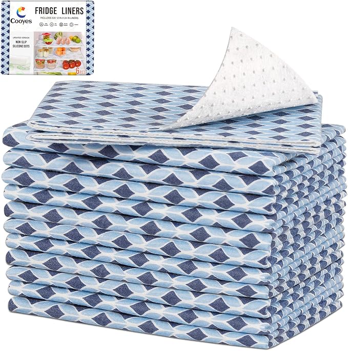 Cooyes 12 Pack 12" × 24" Cloth Shelf Liners for Kitchen Cabinets, Non-Slip Refrigerator Liners Machine Washable, Fridge Drawer Mats for Glass Shelves, Easy to Cut, (Light Blue) by Cooyes