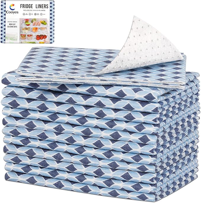 Cooyes 12 Pack Cloth Shelf Liners 17.7" × 24", Non-Slip Refrigerator Liners Machine Washable, Refrigerator Drawer Mats for Glass Shelves and Kitchen Cabinets, (Light Blue) by Cooyes