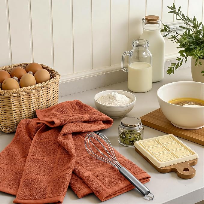 Homaxy 100% Cotton Kitchen Towels 18"x28", 8 Pack Dish Towels, Rust | Large 380 GSM Soft and Absorbent Kitchen Hand Towels with Terry Grid Design, Utility Tea Towel Set with Hanging Loop - Image 7