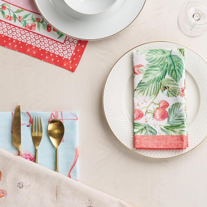 Maison d' Hermine Cloth Napkins Set of 4 Reusable 100% Cotton (18" x 18") | Everyday Square Napkins Cloth Washable Dinner Party Wedding Restaurant Hotel Kitchen Spring Summer - Strawberry Summer - Image 9