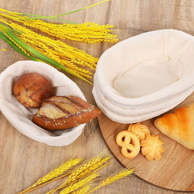 6 Set 6 Inch Oval Banneton Bread Proofing Basket Dough Proofing Bowls Kit with Cloth Liner Small Banneton Basket Proofing Baskets for Home Sourdough Bakers Supplies - Image 3