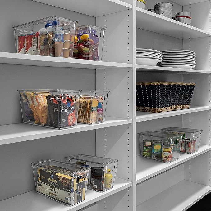 ClearSpace Modern Plastic Storage Bins with Lids Perfect Kitchen Organization or Pantry Fridge Organizer, 8 Pack, Transparent, Rectangular, 12.5" x 6" x 7", 9L Capacity, 8 Compartments - Image 2