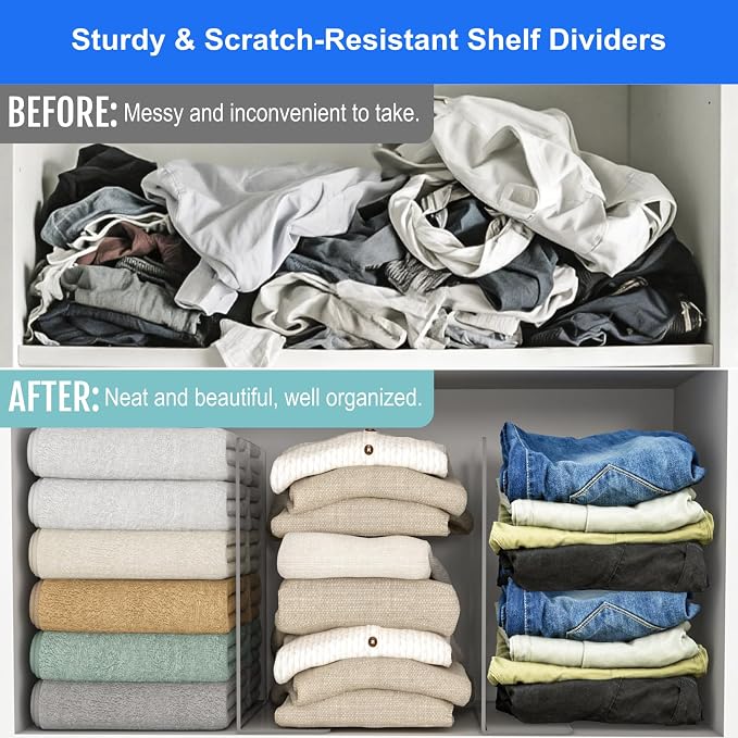OKPOW Shelf Dividers Closet Organizer - 12" Tall X 9" Deep Acrylic Clear Sturdy Separate for Clothes Purse - Adjustable Space Saver Easy Install for Home Organization Enthusiasts 12 Pack - Image 7