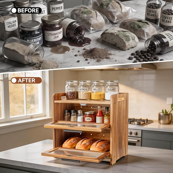 USION Bread Box for Kitchen Countertop (Brown-002) - Image 8