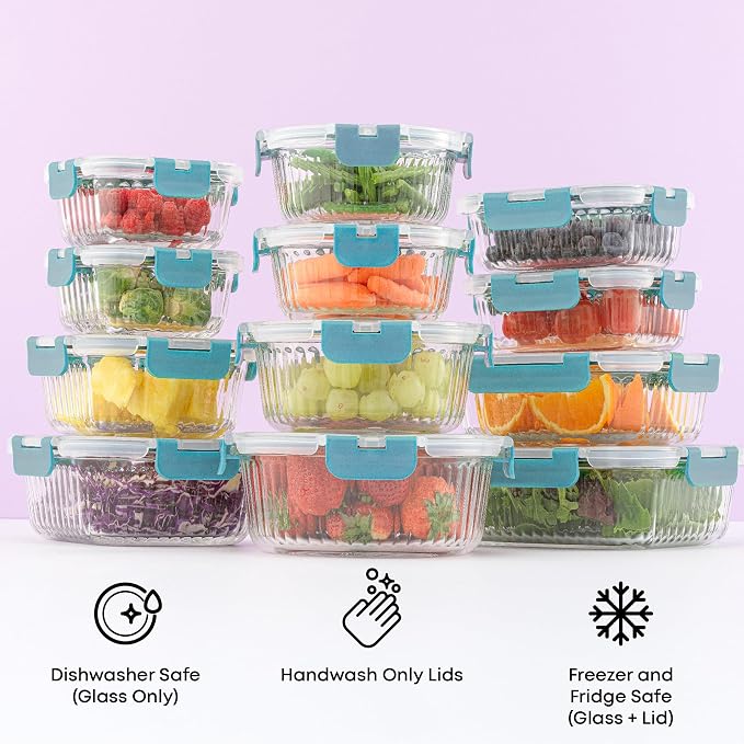JoyJolt 24pc Borosilicate Glass Storage Containers with Lids | 12 Airtight/Freezer Safe Food Storage Containers for Pantry and Kitchen | Meal Prep Container for Lunch | Glass Tupperware Set - Image 4