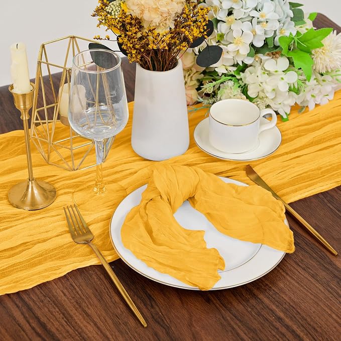 fani 100 Pack Gauze Cheesecloth Napkins, 20 x 20 in, Mustard | Wrinkled Table Napkins, Soft Cotton, Rustic Decorative, Weddings, Party, Dinner Table, Everyday Use - Image 6