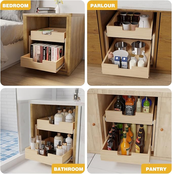 Pull Out Cabinet Organizer, 17''W×21''D×16''H Soft Close Slide Out Wooden Pull out Drawers, Double Tier Slide out Wood Cabinet Organizer, for Base Cabinet Organization in Kitchen, Pantry, Bathroom - Image 7