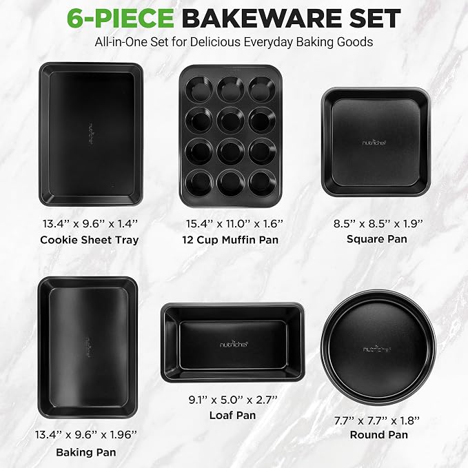 NutriChef Stackable Non-Stick Baking Pan Set – Carbon Steel Bakeware Set w/ Cookie Sheet, Muffin & Loaf Pan, Double Coated for Easy Release, Oven & Dishwasher Safe, Resists Warping, – Easy to Clean - Image 4