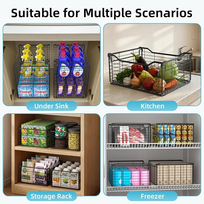 Freezer Organizer Bins,6 Pack Large Deep Freezer Organizer Bins for 5/7/10 Cu.FT Deep Freezer,Easy Access,Stackable & Sturdy,Black - Image 4