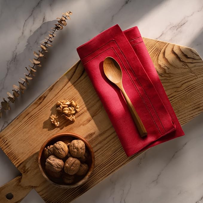Red Linen Napkins 20 x 20 inch - 100% Linen Double Hemstitch Dinner Napkins Set of 4 - Cloth Napkins Washable Perfect for Summer, Father's Day, 4th of July - Image 8