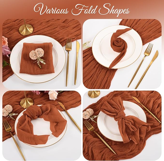 50 Pack Terracotta Fall Napkins 20x20Inch Cheesecloth Napkins | Elegant Cloth Napkins for Table, Washable Rustic Boho Gauze Napkins, for Wedding Party Bridal Baby Shower Dinner Table Decor - Image 4