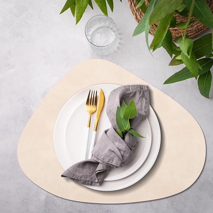 ADRIMER Placemats, Heat Resistant Round Placemats Set of 12 Washable 13 x 17 Inch, Waterproof Table Mats Wipeable for Kitchen, Dining Room Table Christmas Decor, Beige - Image 5