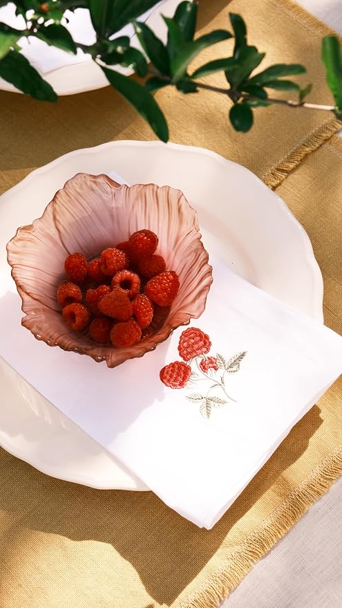 Linen Napkins Set of 4-100% Pure White Linen Embroidered Dinner Napkins 19 x 19 Inch for Spring, Summer, Memorial Day (Berry Harvest Collection) - Image 6