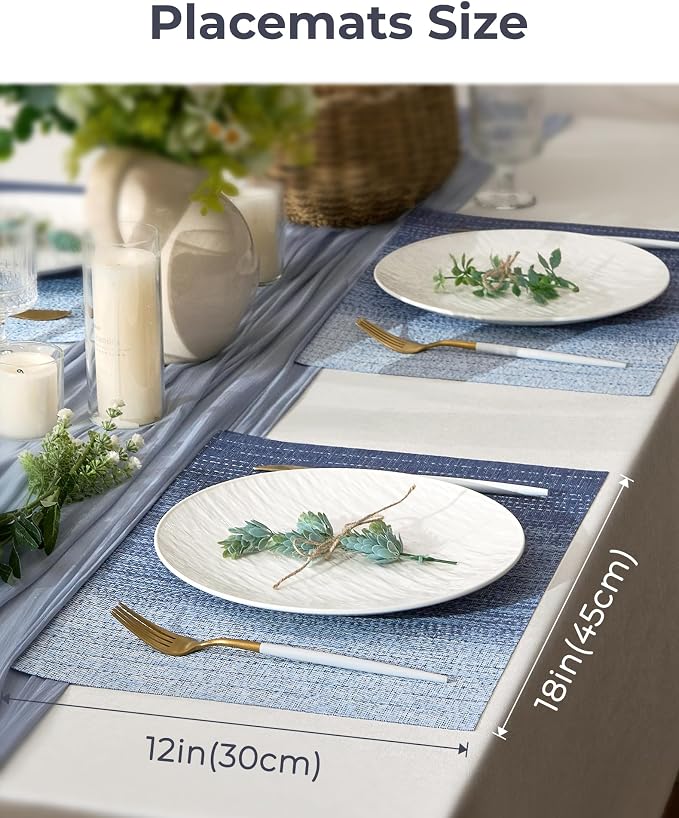 Leetaltree Gradient Blue Woven Placemats Set of 6 - Heat Resistant Non-Slip Place mats for Dining Table, Washable Durable PVC Vinyl Woven Table Mats(Gradient Blue, 6) - Image 4