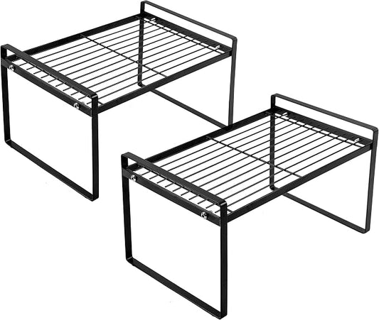 Shantton Cabinet Shelf Organizer, Pantry Shelf Rack, Black 13x8.3x7.3 | 2-Pack Stackable Metal Riser Holds 40LBS with Non-Slip Feet for Kitchen Pantry Bathroom Countertop Freezer Cupboard by Shantton