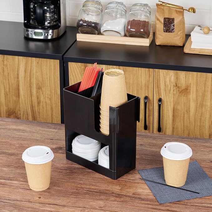 Restaurantware Restpresso Coffee Bar Organizer, 1 Count Durable 4 Compartments, Compact Size, Black Plastic Tabletop Coffee Supplies Organizer For Homes, Office Spaces, Breakrooms, and Lounges - Image 6